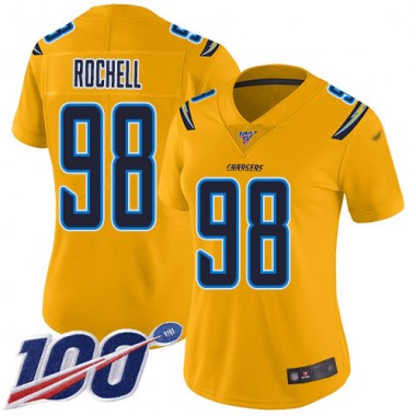 Los Angeles Chargers NFL Football Isaac Rochell Gold Jersey Women Limited 98 100th Season Inverted Legend